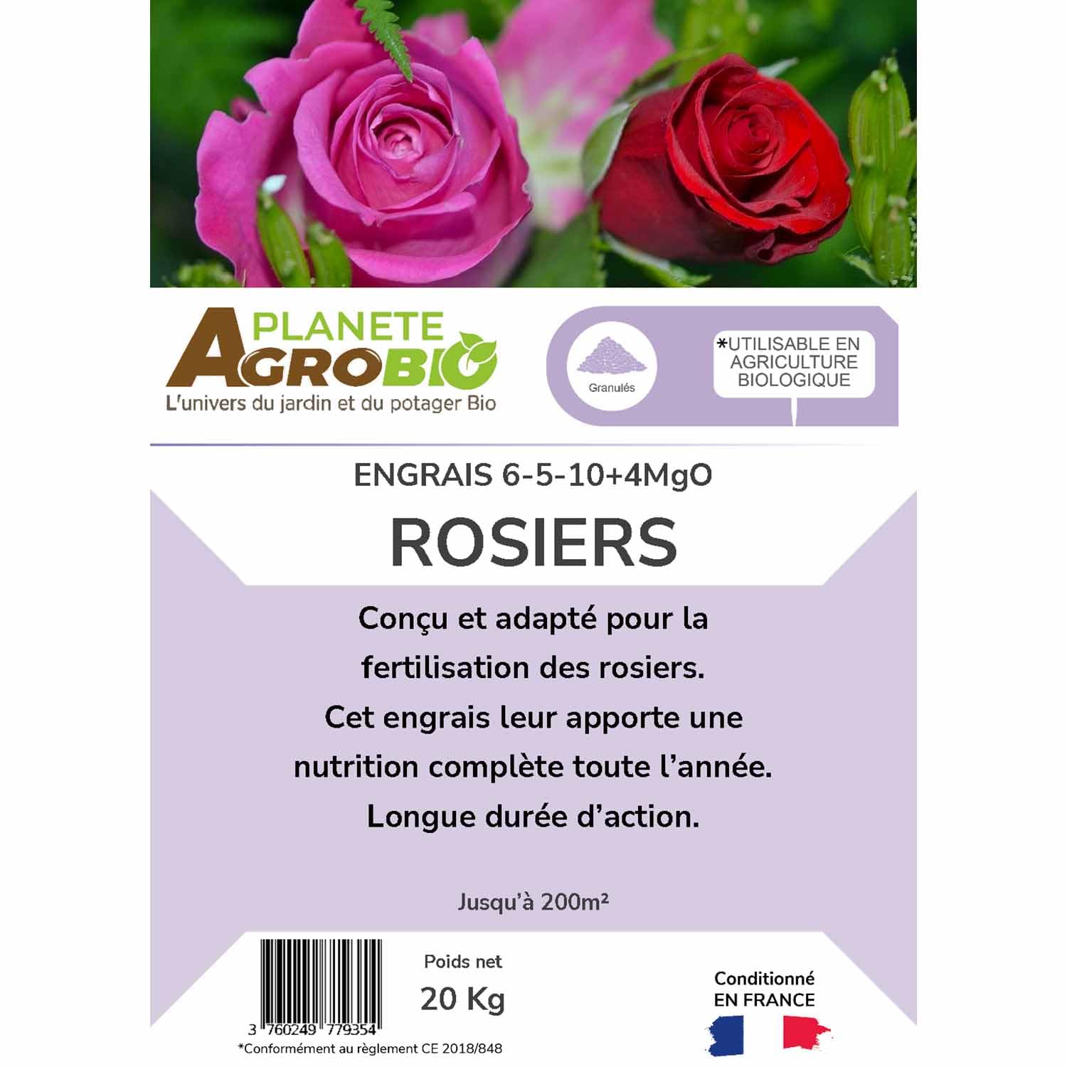 Engrais micro granulés 6-5-10 rosiers 20 Kg