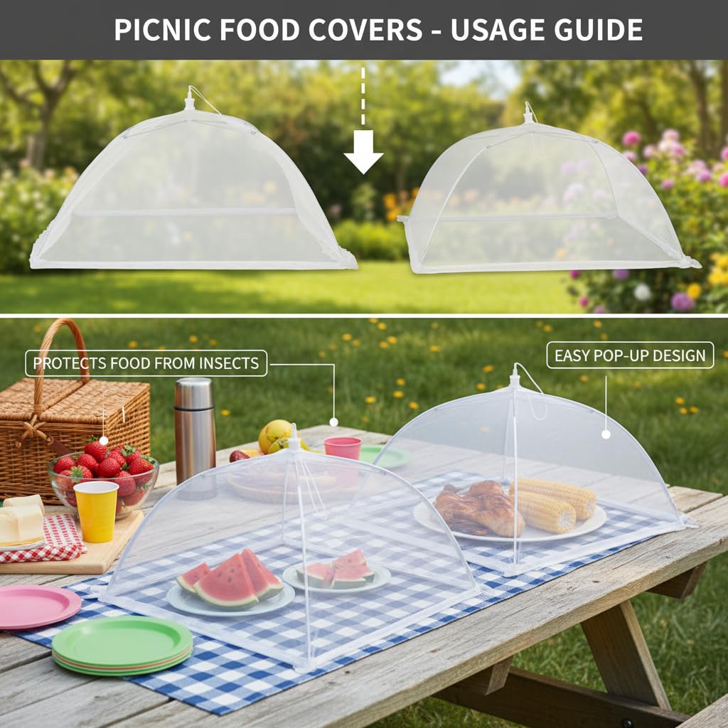 Lot de 2 couvercles alimentaires pour l'été - Protection contre la poussière et les mouches - Pliables - Diamètre : 33 cm - Protection contre la poussière et les fruits