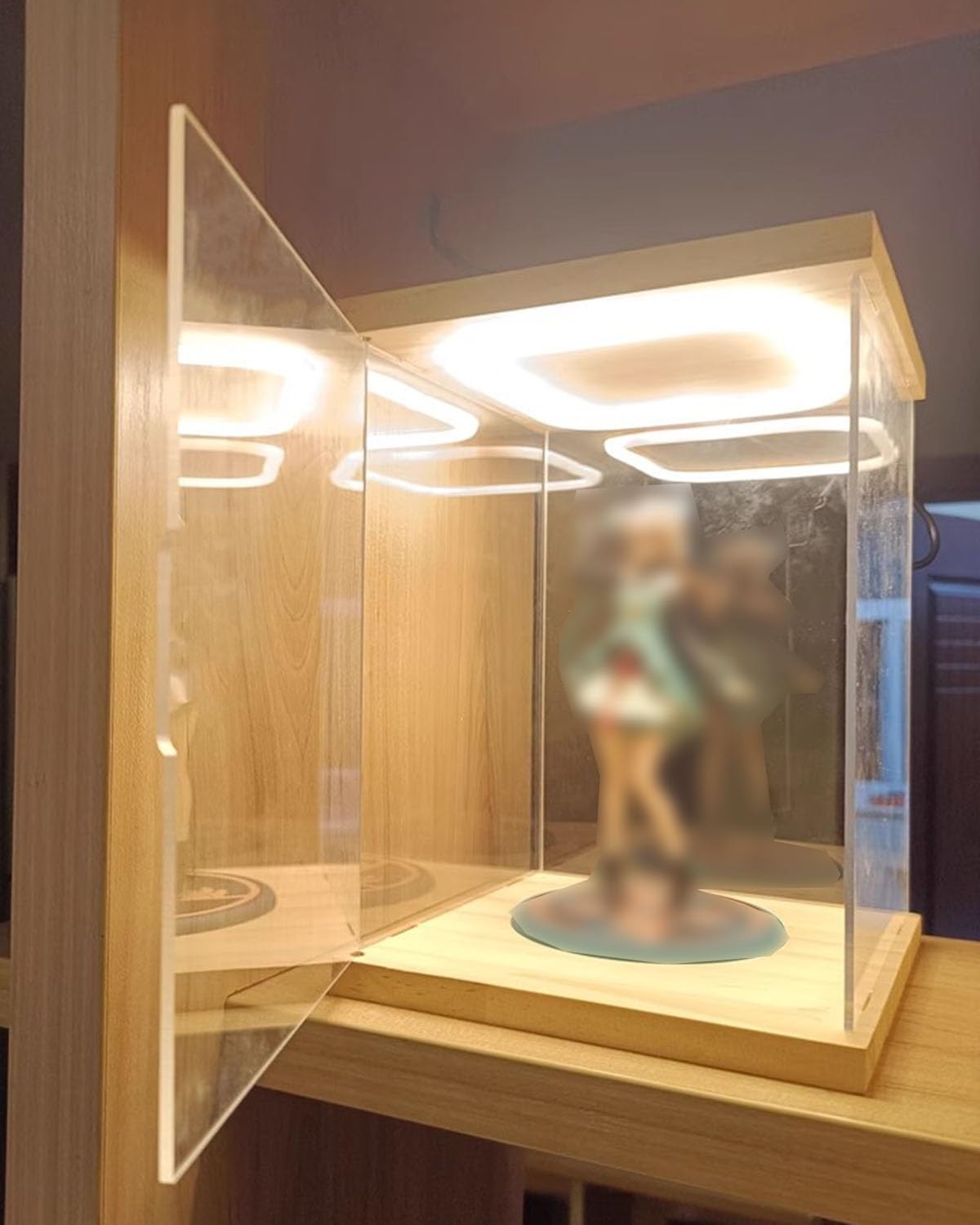 Vibeo Cajas de Metacrilato Vitrina de Acrílico con Luz LED y Puerta para Exhibir Figuras de Acción. Vitrina Antipolvo Transparente para Exhibir Objetos de Colección y Juguetes(25x15x15cm(10"x6"x6"))