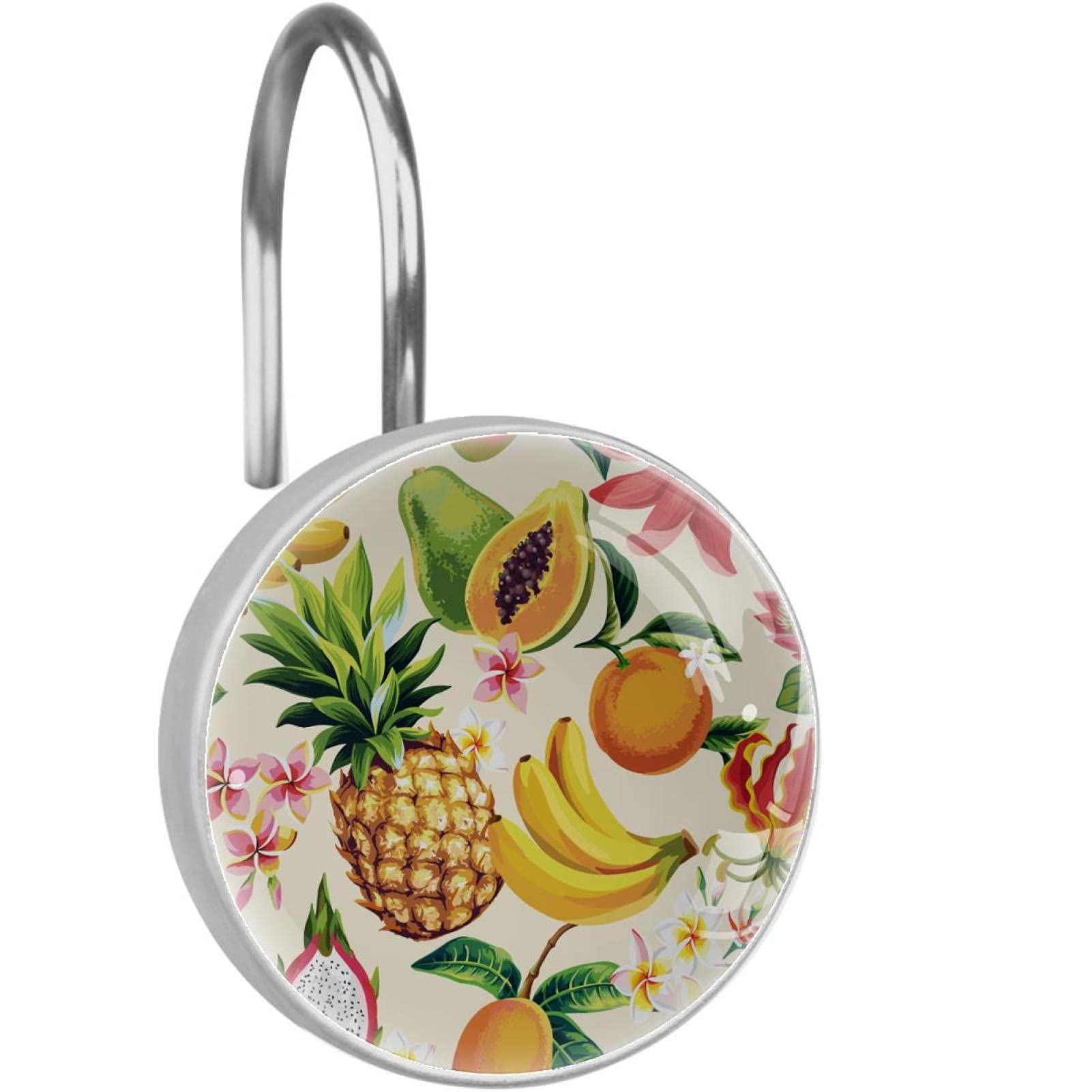 Crochets pour rideau de douche ananas et papaye style exotique