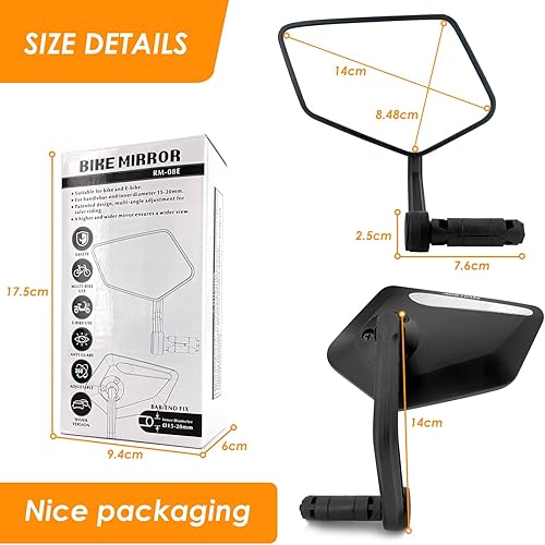 Miniatura 6 de Arkham Espejo de bicicleta para manillar HD Bar End Espejo de bicicleta de vidrio grueso de grado automotriz para manillar resistente a los