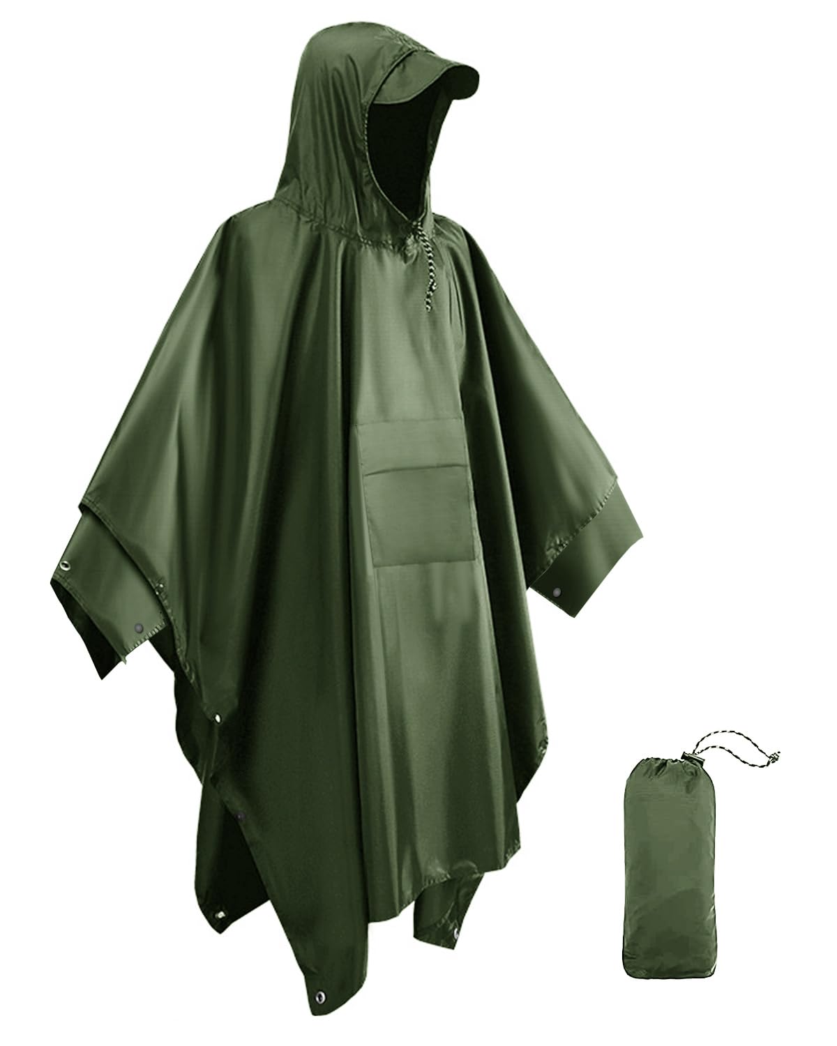 Waterproof Poncho Adult, Reusable Rain Poncho Adult Waterproof Poncho Waterproof Adult Lightweight Waterproof Raincoat Plus Size Green, XL Plus
