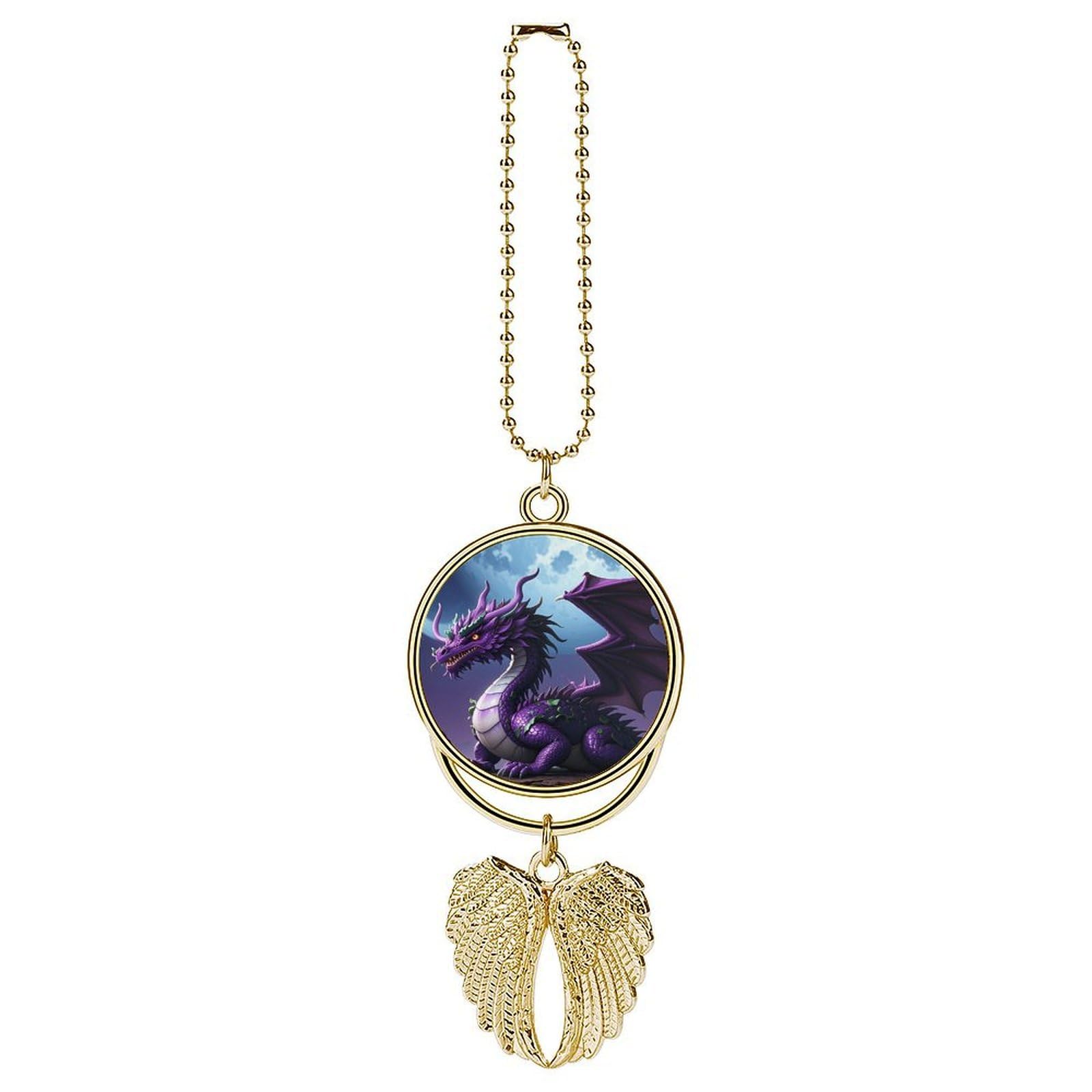 Purple Dragon Purple Moon Car Charm, Alloy Rear View Mirror Pendant, Bling Funny Car Hanging Ornament Gift for Women Men, Car Pendant Lucky Auto Interior Decoration Accessories Golden-Style