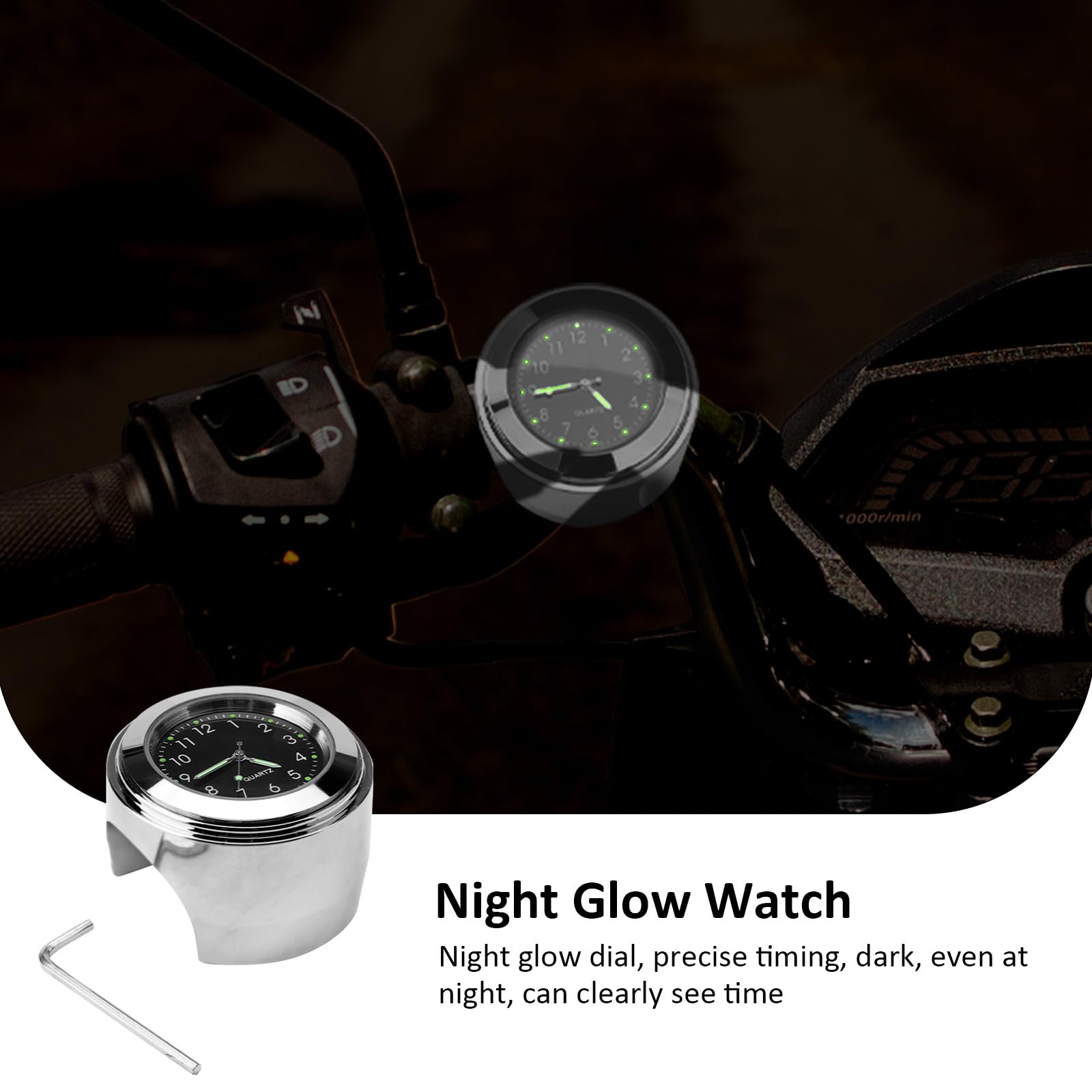 HENGBIRD Horloge Argent et Alliage d'Aluminium pour Moto, Guidon Noir 22-25 Mm