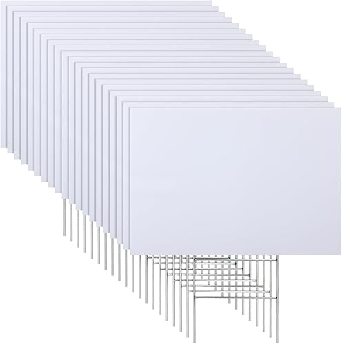Leinuosen 10 juegos de letreros de plástico corrugado de 24 x 36 pulgadas, letreros en blanco para patio con estacas en H corrugado, hoja de cartel