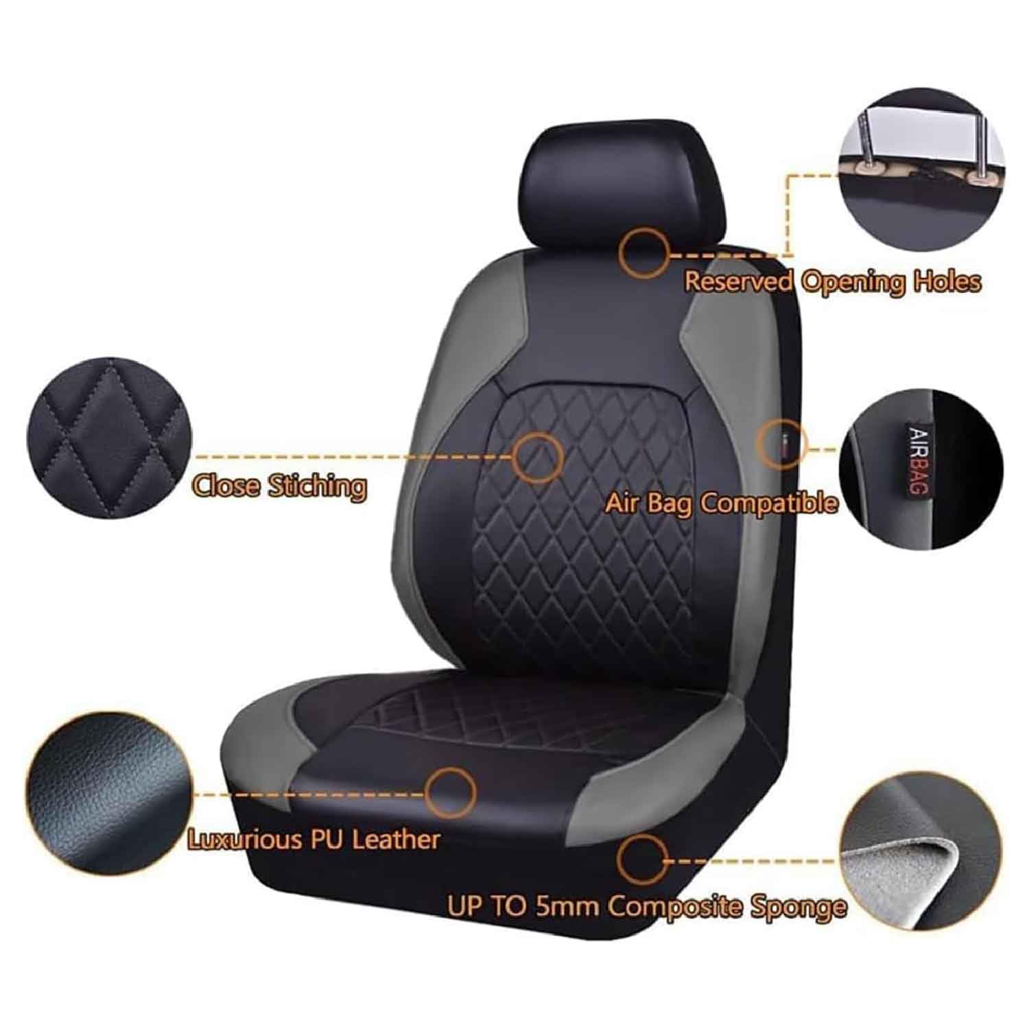 Coprisedili Auto Anteriori per Peugeot 2008 2014 2015 2016 2017 2018 2019, 2Pezzi Pelle PU Coprisedile Copri-Sedile Protezione Sedili Impermeabile Interno Accessori,A/Black