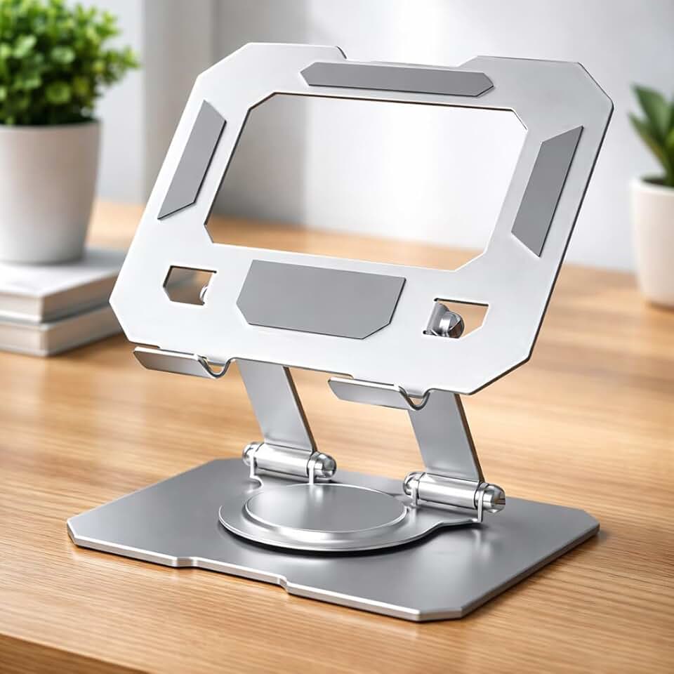 Suporte para Tablet em Aço Carbono Reforçado – Base 360°, Pedestal de Mesa Ajustável, Dobrável, Articulado e Antiderrapante com Alta Estabilidade