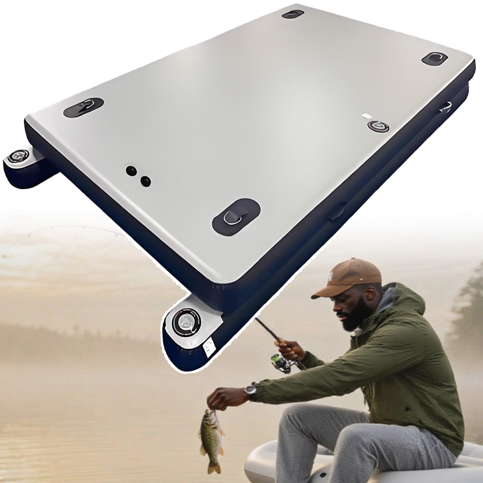 Quai De Pêche Gonflable : Ponton Flottant en PVC Épais De 30 Cm (11,8 Po) pour Eau Salée, Capacité De 200 Kg (440 LB), Plateforme Flottante Gonflable Extensible