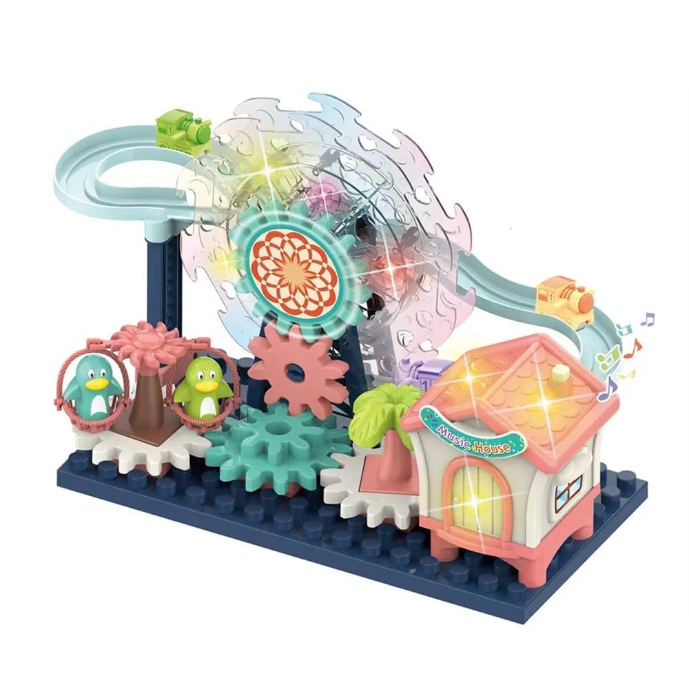 Rk Toys DIY Assembly Toys Paradise Train Track Gear Rail Building Block Kids Electric Track car Slot Toy for Children Early Education