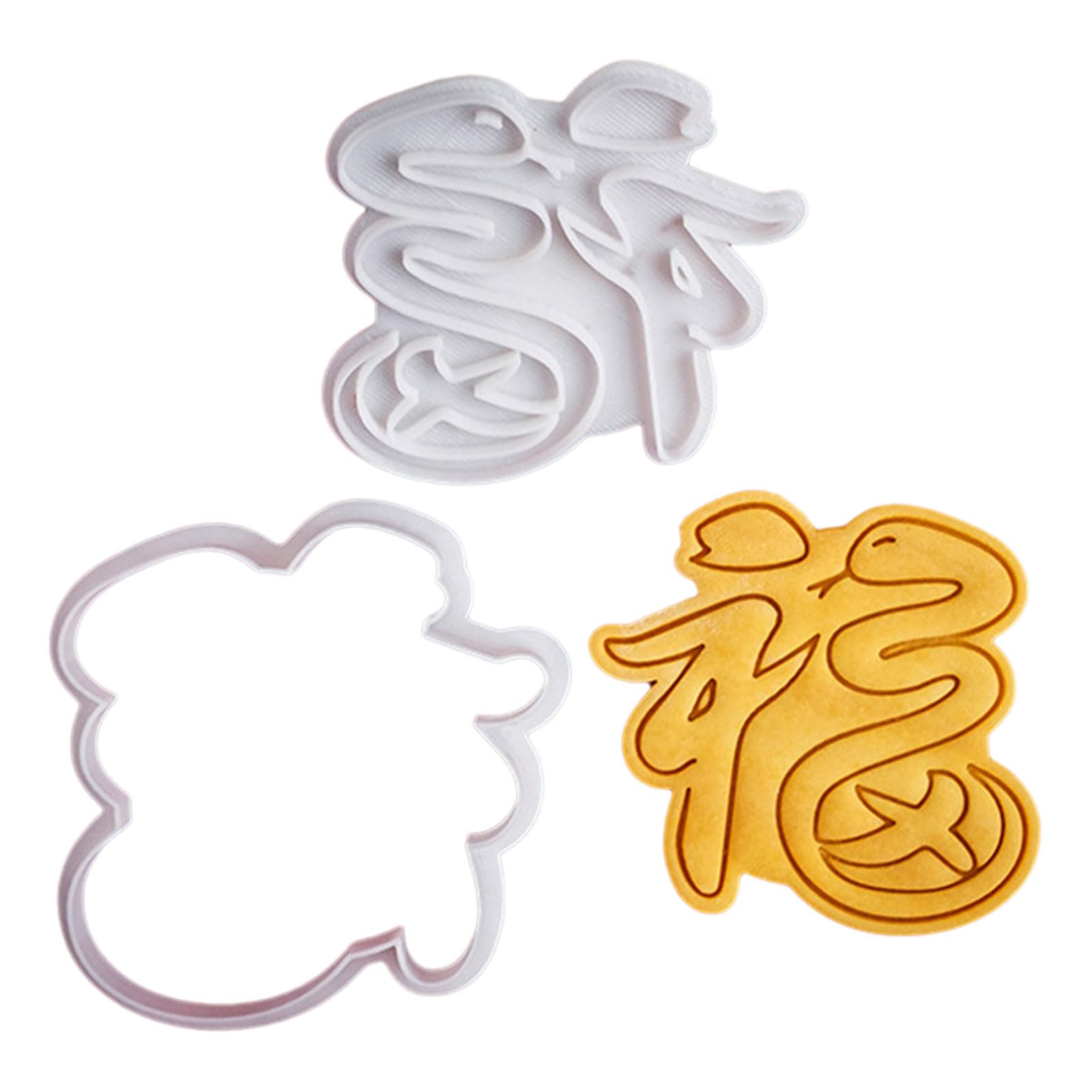 MICFENY New Year Fondant Cookie Mould Biscuit Cookware Luck Character Baking Mold for Cake Dessert Shop