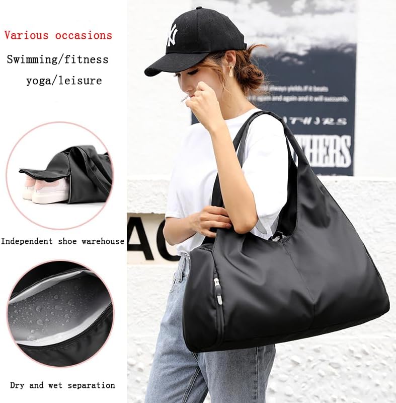 forestfish Yoga Gym Bag for Women with Shoes Compartment & Wet Dry Storage Pockets Lightweight Duffel Bag Black image 5 of 6 B08CB3P711