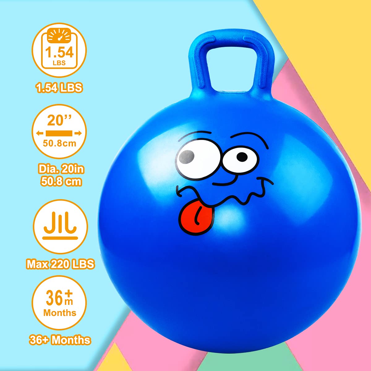 Vastoy 20 Inch Space Hopper Ball for Kids 6-9 Years, Anti-Slip Space Hopper with Hand Pump - Image 2
