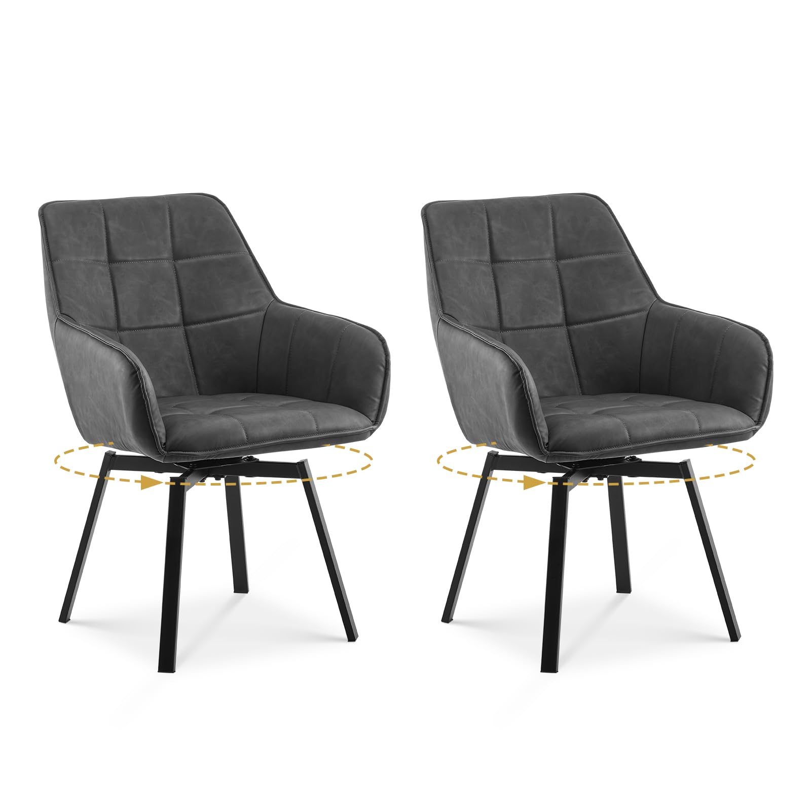 TUKAILAi Swivel Dining Chairs Set of 2 Faux Leather Thick Padded Upholstered Seat Armchair with Metal Legs Rotatable Lounge Desk Chairs for Home Kitchen,Office Reception,Restaurant