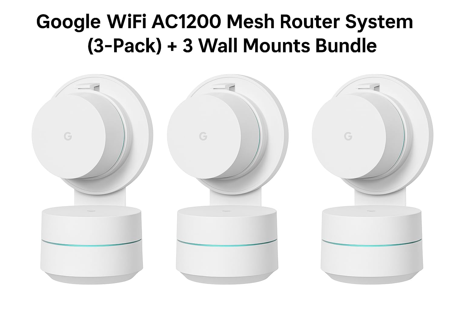 Google WiFi - AC1200 - Mesh WiFi Router System Bundle (3-Pack) + 3 Wall Mounts for Google - 4500 Sq Ft Coverage - Retail Packaging - Easy Setup, Seamless Signal for Smart Home Devices - Snow