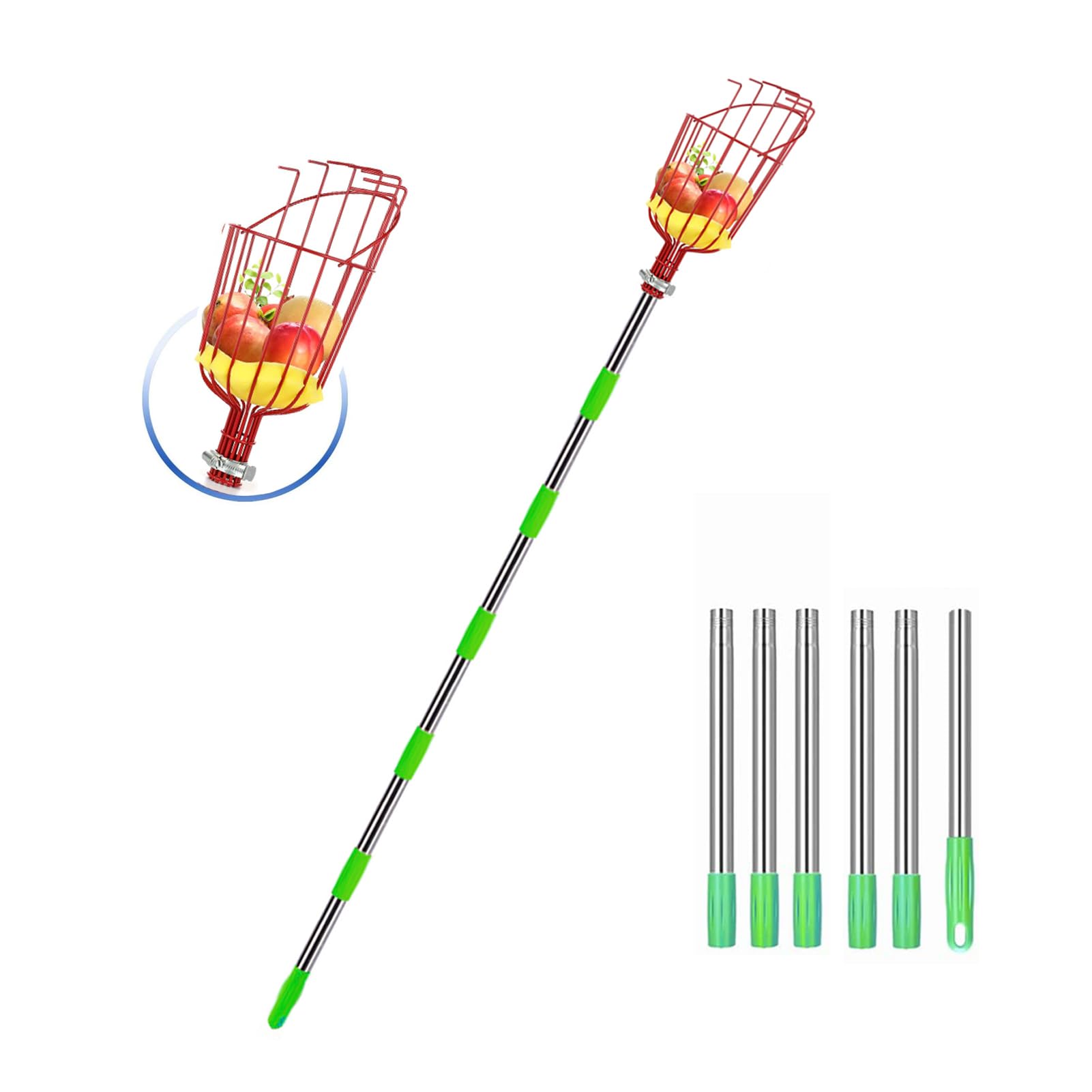 Fruit Picker,Fruit Picker Pole with Basket,31-95 Inch Adjustable Long Handle,Easy to Assemble & Use,Fruits Picker Tool for Oranges Lemon Apple Mango Avocado
