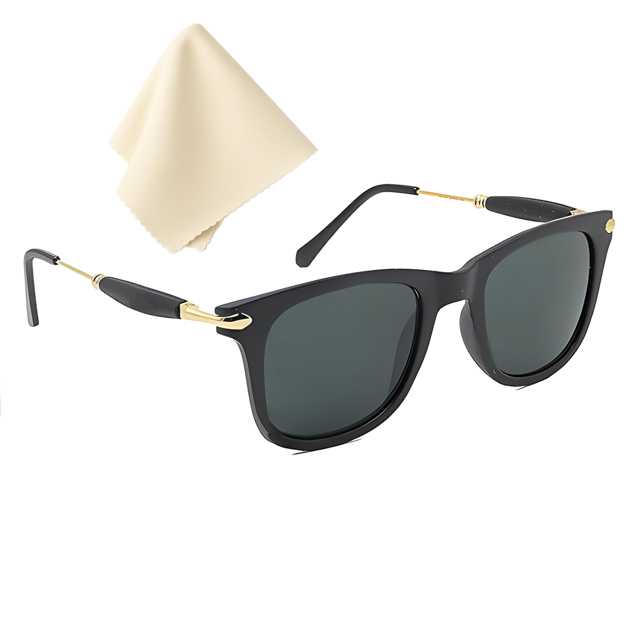 Black Metal & Plastic Unisex Goggles, Polarized Sunglasses | Frame-Black | Lens-Grey | For Women Men with Gold-Toned Metal Temples | UV-Protection-image-13