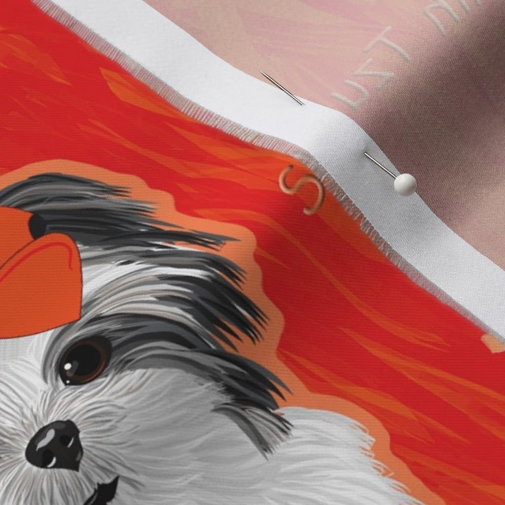 Spoonflower Fabric - Shih Tzu Tangerine Love Orange Roses Hearts Printed on Organic Cotton Sateen Fabric by The Yard - Sewing Quilting Apparel Home Decor