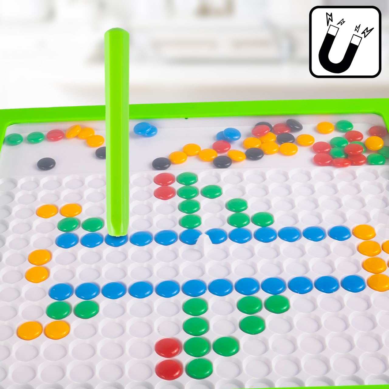 MalPlay Montessori tablica magnetyczna dla dzieci, koraliki mozaikowe, szablony puzzli dinozaurów, 20 różnych szablonów, od 3 lat, gra magnetyczna