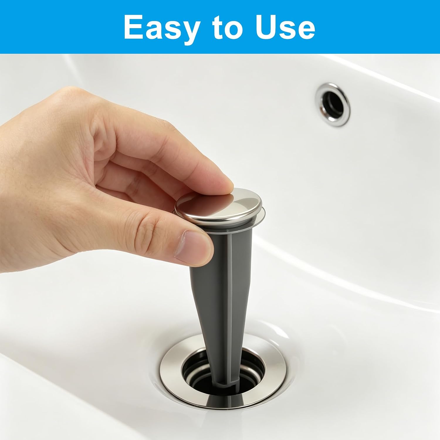 3 Pack Gray Plastic Push Down Sink Stopper | Bathroom Sink Pop Up Stoppers, Compatible with Moen Drain Components