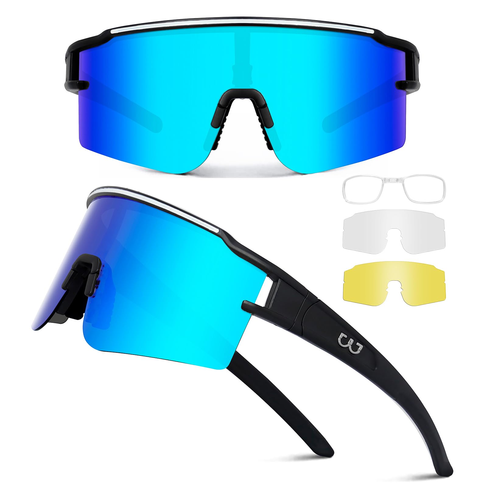 SPOSUNE Polarisierte Fahrradbrille mit 3 austauschbaren Gläsern für Frauen Männer, TR90 Sport-Sonnenbrille Laufen Baseball