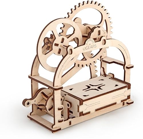 Miniatura 2 de Ugears Rompecabezas mecánico Etui 3D, bloques de construcción de madera, soporte decorativo para tarjetas de visita de escritorio, juego de