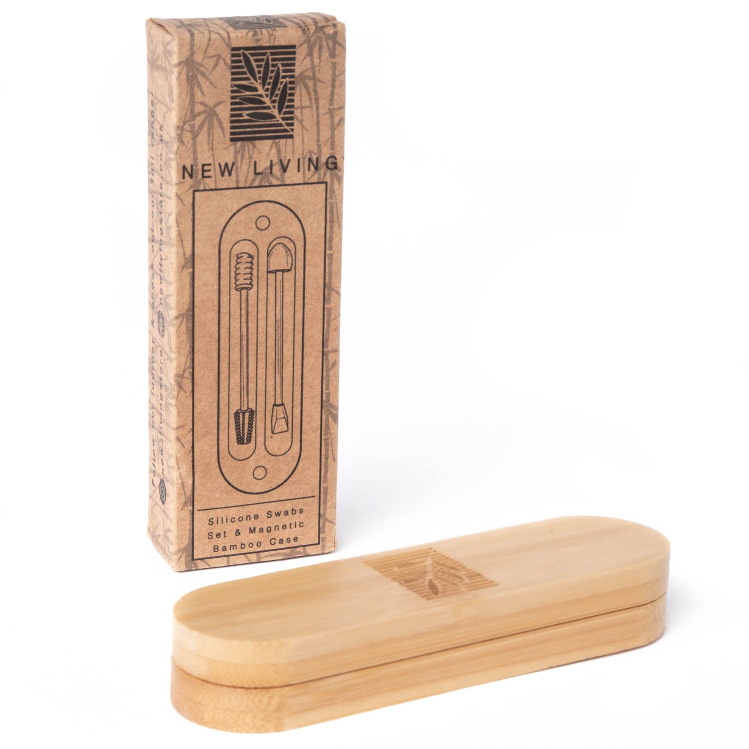 Embouts d'oreille en silicone lavables et boîte en bambou biologique | Coton-tige réutilisable pour les oreilles, | 2 écouvillons inclus | Tampon de maquillage | Produit écologique | Par New Living