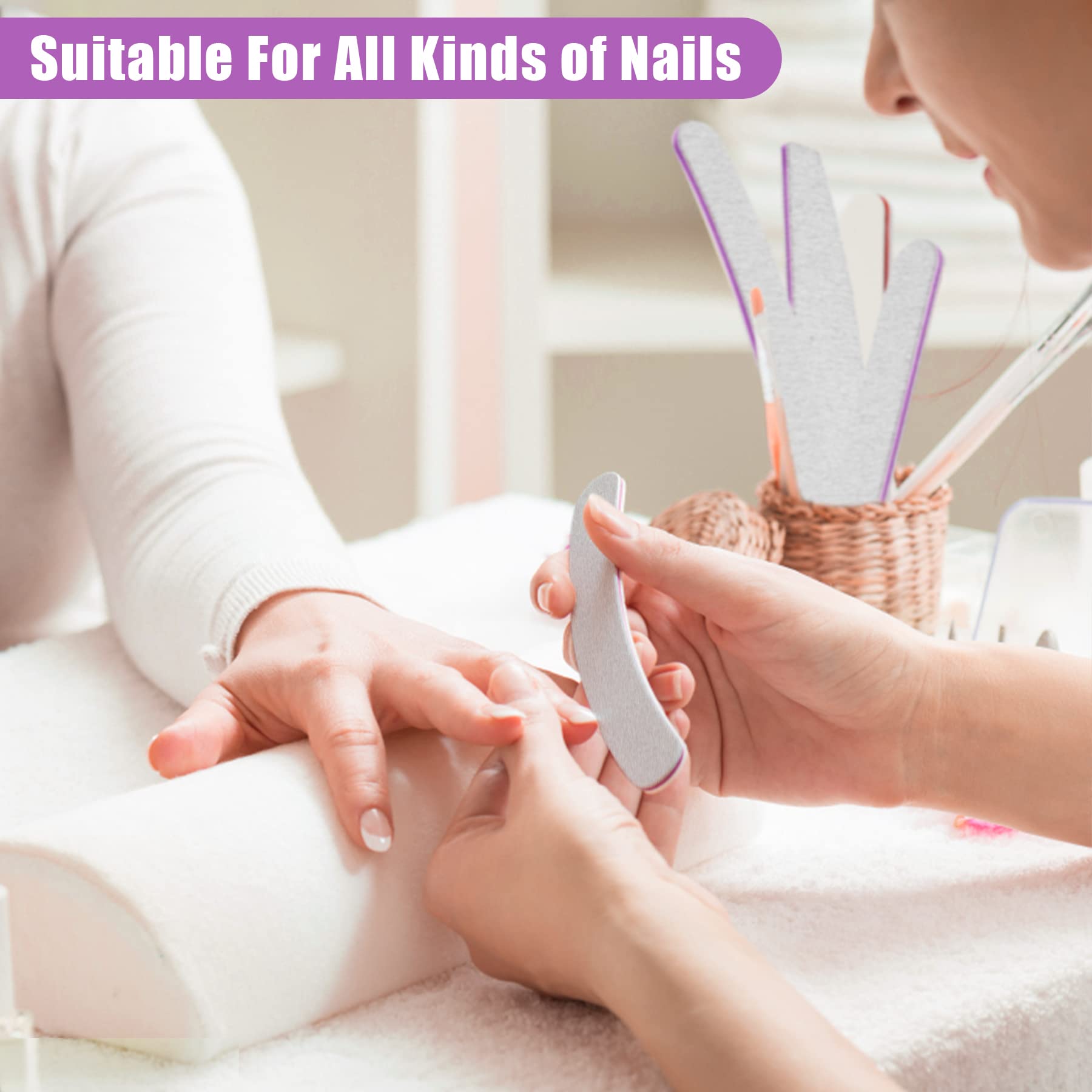 AYITOO 50 Limes à Ongles Professionnelles, Double Face 100/180 Grain, Gel Grain Pour la Manucure, Pour la Maison ou pour Salons de Manucure Professionnels Nail Art, Forme Straight Core Gris Violet