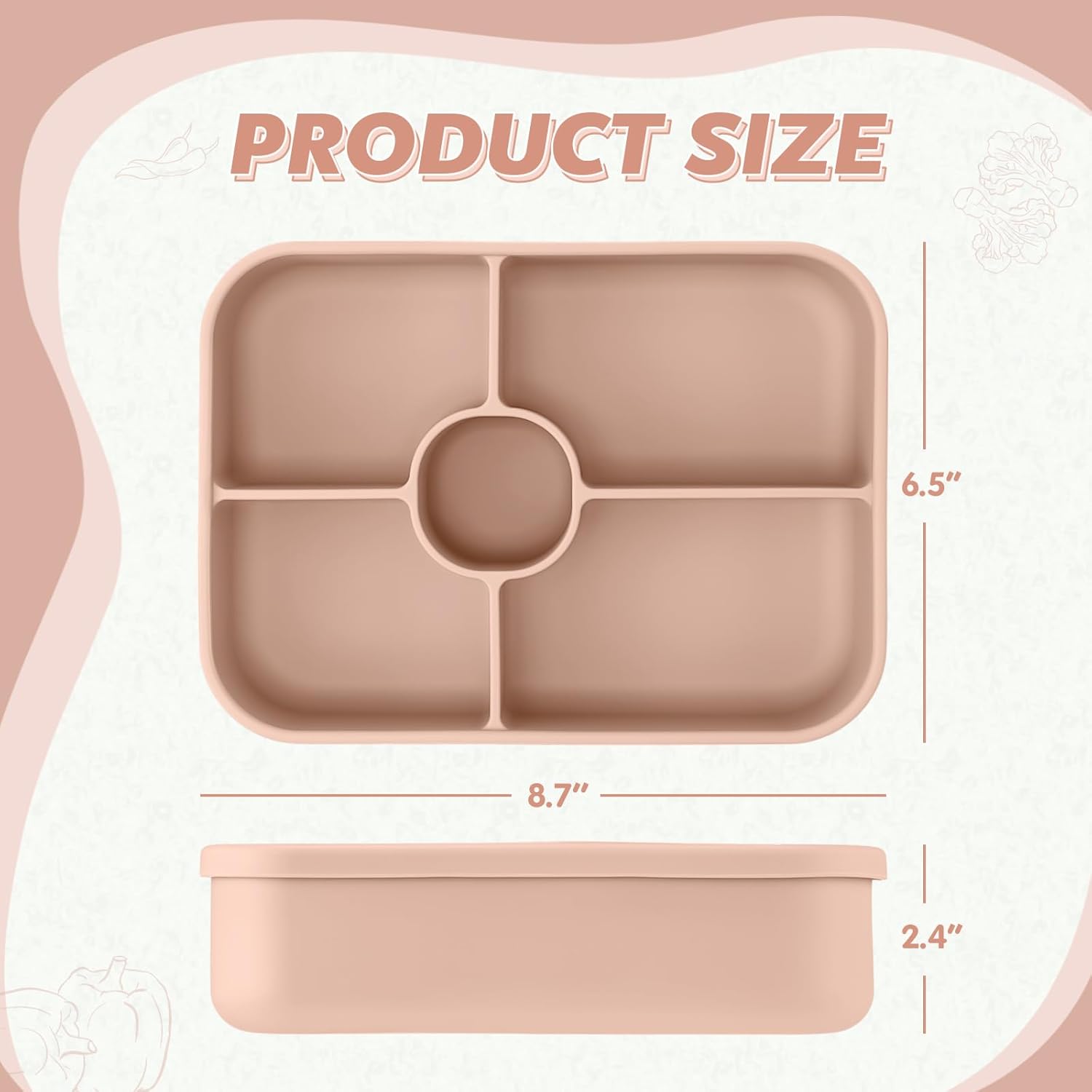 4 Pack Silicone Bento Boxes for Adults, 5 Compartment Reusable Lunch Containers with Sauce Section, Leakproof Meal Prep Snack Box Microwave & Dishwasher Safe for Office(Light Color)