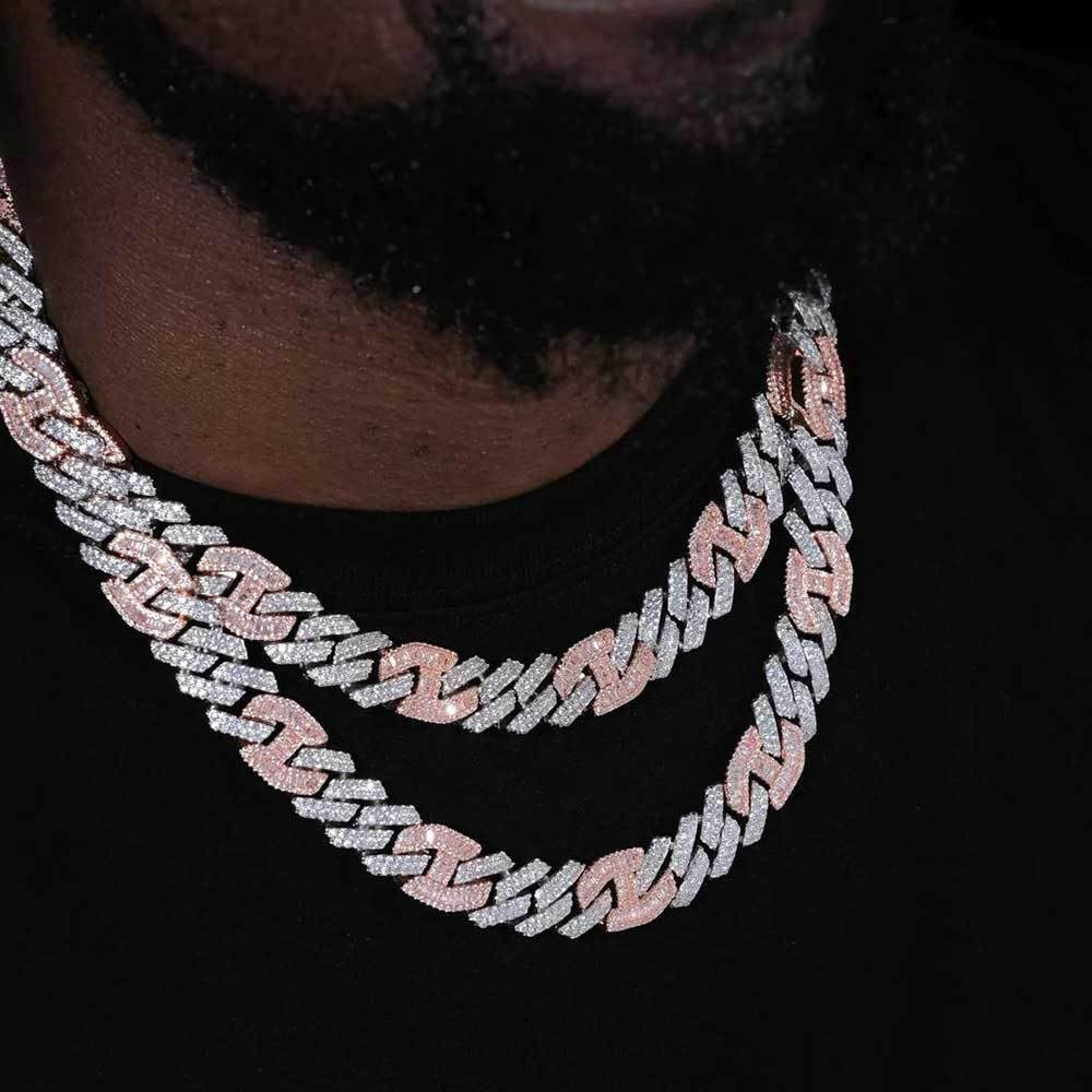 Solid Gold over S925 Sterling Silver Men's Cuban Link Necklace, 15mm Double-Layer Moissanite Pave Chain, Bold Hip-Hop Statement Jewelry for Him - Image 5