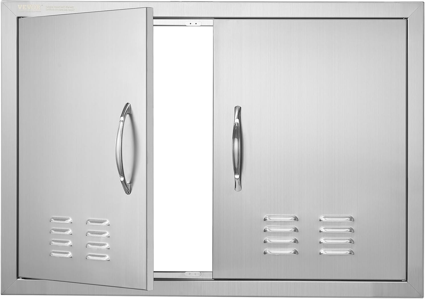 VEVOR BBQ Access Door, 30W x 21H Inch Double Outdoor Kitchen, Stainless Steel Flush Mount, Wall Vertical With Handles and Vents, for BBQ Island, Grilling Station, Outside Cabinet