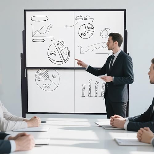 Miniatura 7 de Pizarra blanca grande de borrado en seco de 72 x 60 pulgadas | Caballete de pie ajustable en altura con ruedas | Tablero magnético de doble cara