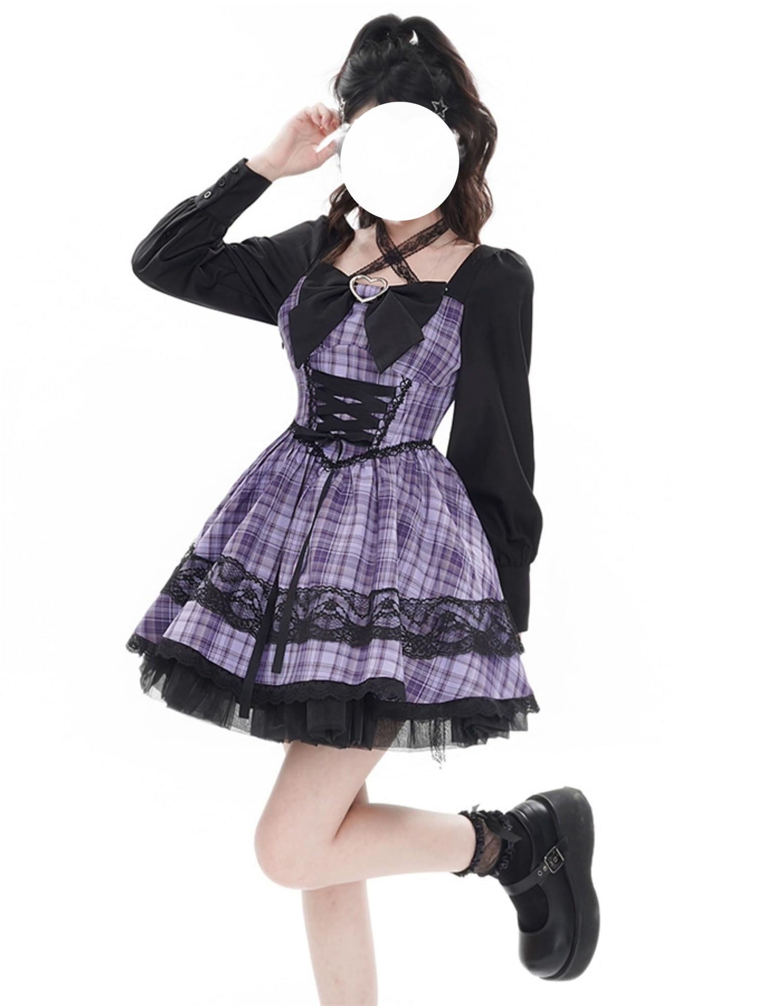 Amazon.co.jp: [CAWILXHA] ワンピース ロリータ 半袖 長袖 紫