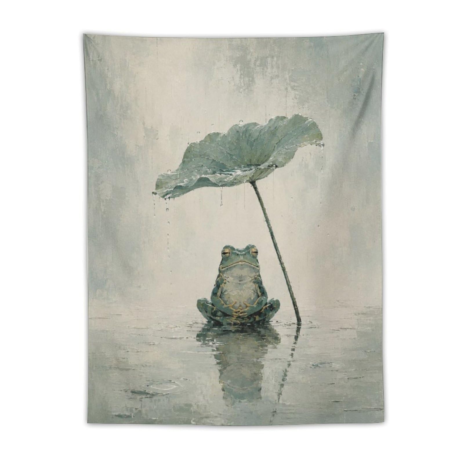 H3B8U2Y5 Frog under Lotus Leaf Wall Tapestry, Ukiyo-e, Japanese Watercolor