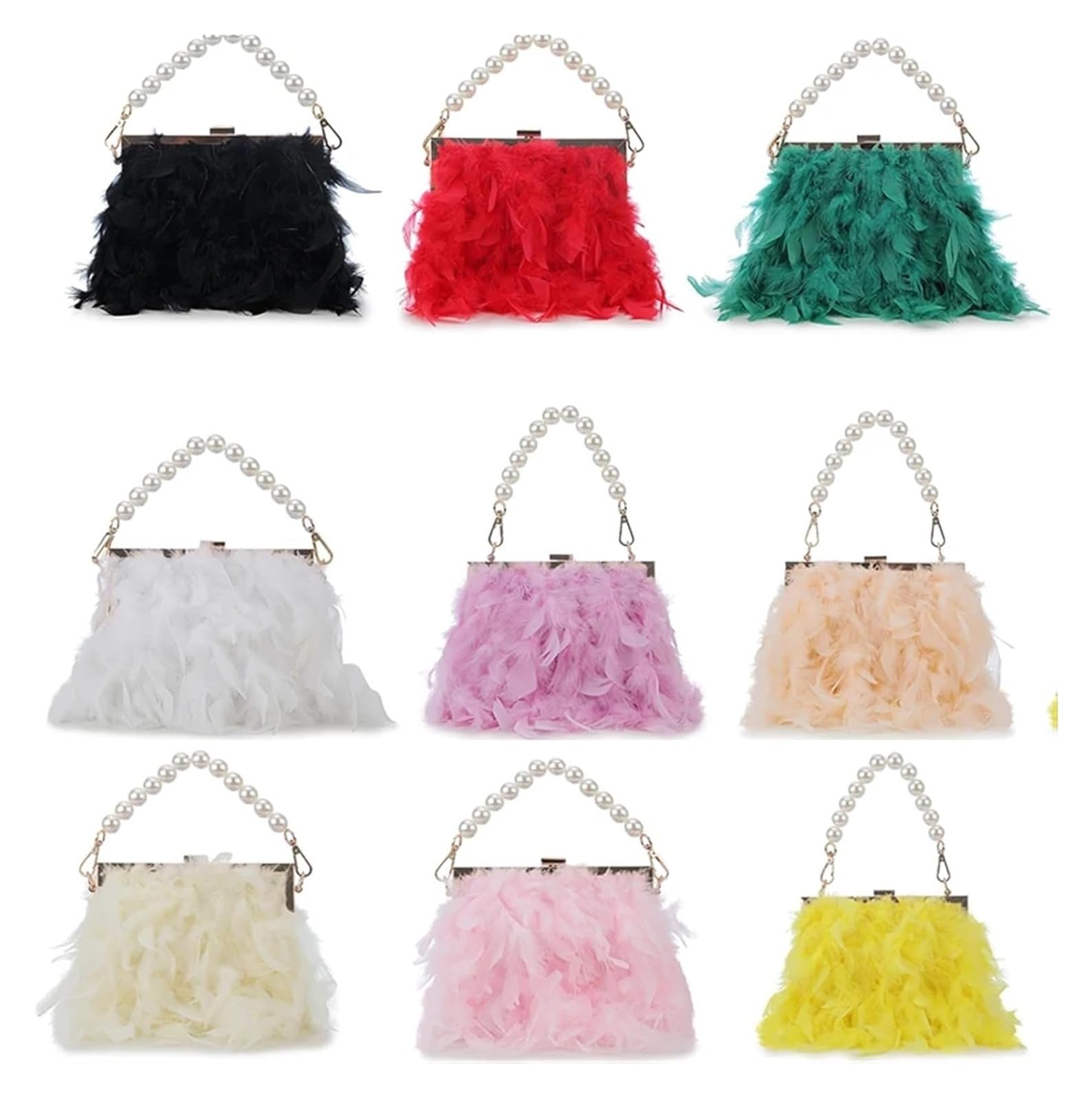 Pochette Fashion Feather Pochette Piuma Catena Di Perle Donna Multicolor 20x5x18cm(Black)