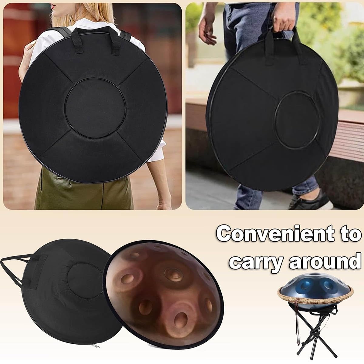 Tamburo in Acciaio 22 Pollici Re Minore – Handpan 432Hz/440Hz Strumento a Percussione con Mazze, Supporto per Handpan e Borsa Trasporto, Ideale per Meditazione e Yoga(Viola,432HZ/9Note)