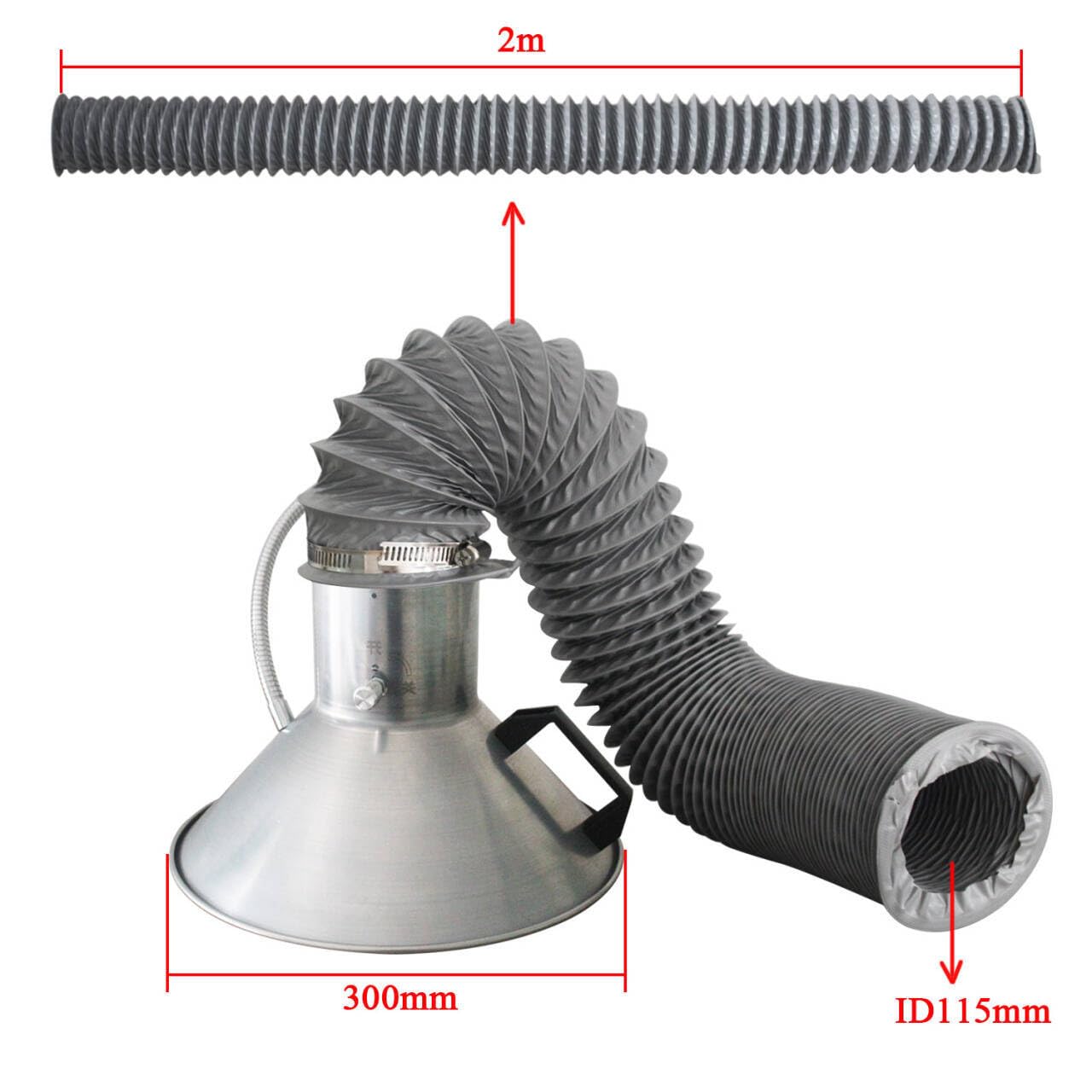 Extractor campana extractora de humos de soldadura industrial para soldadura brazo extractor laboratorio sistema de humo absorbedor de extracción de aire purificador (115-300mm con 2m tubo de pvc)