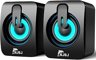 NJSJ Computer Speakers, 2.0 Wired Desktop Speaker,USB Powered,3.5 mm AUX-in, Volume Control,LED Light Mini Gaming Speaker for PC, Laptop, Tablets, Cellphone, MP3