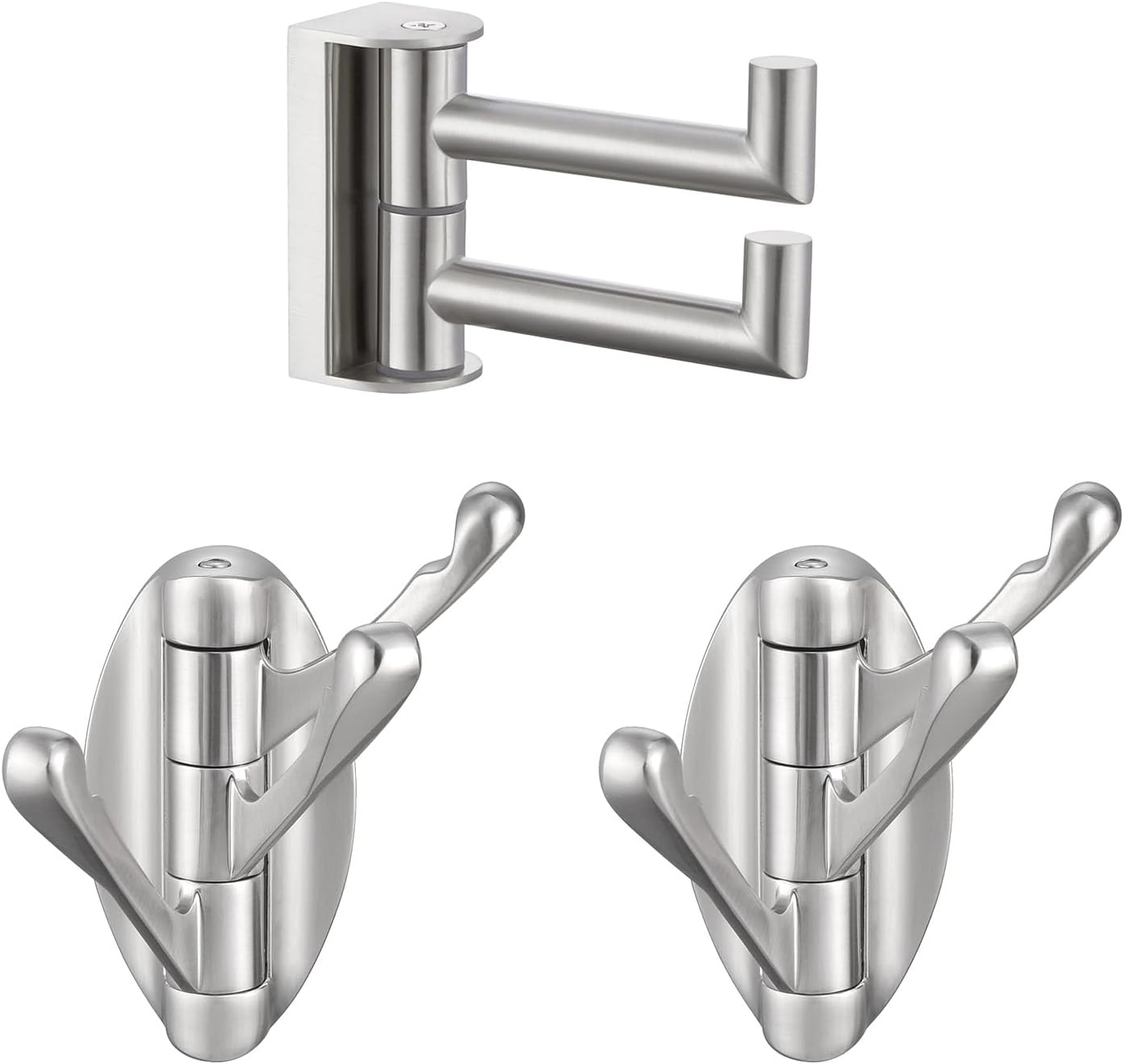 Angle Simple Double Swivel Robe Hook Bundle with 2 Pack Triple Robe Hook (Brushed Nickel)