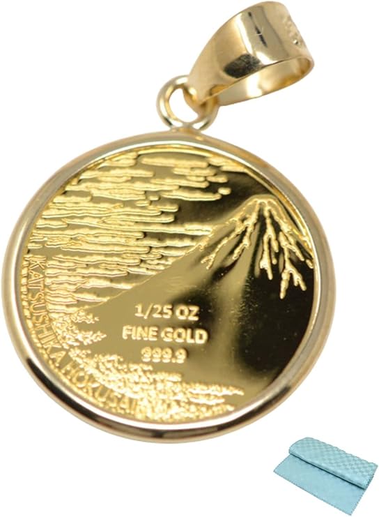 [ジュエリーコトブキ] 北斎 赤富士 神奈川沖浪裏 ペンダント トップ K24 1/25オンス 24金 枠 18金 葛飾北斎 (お磨きクロス付 ギフトセット)