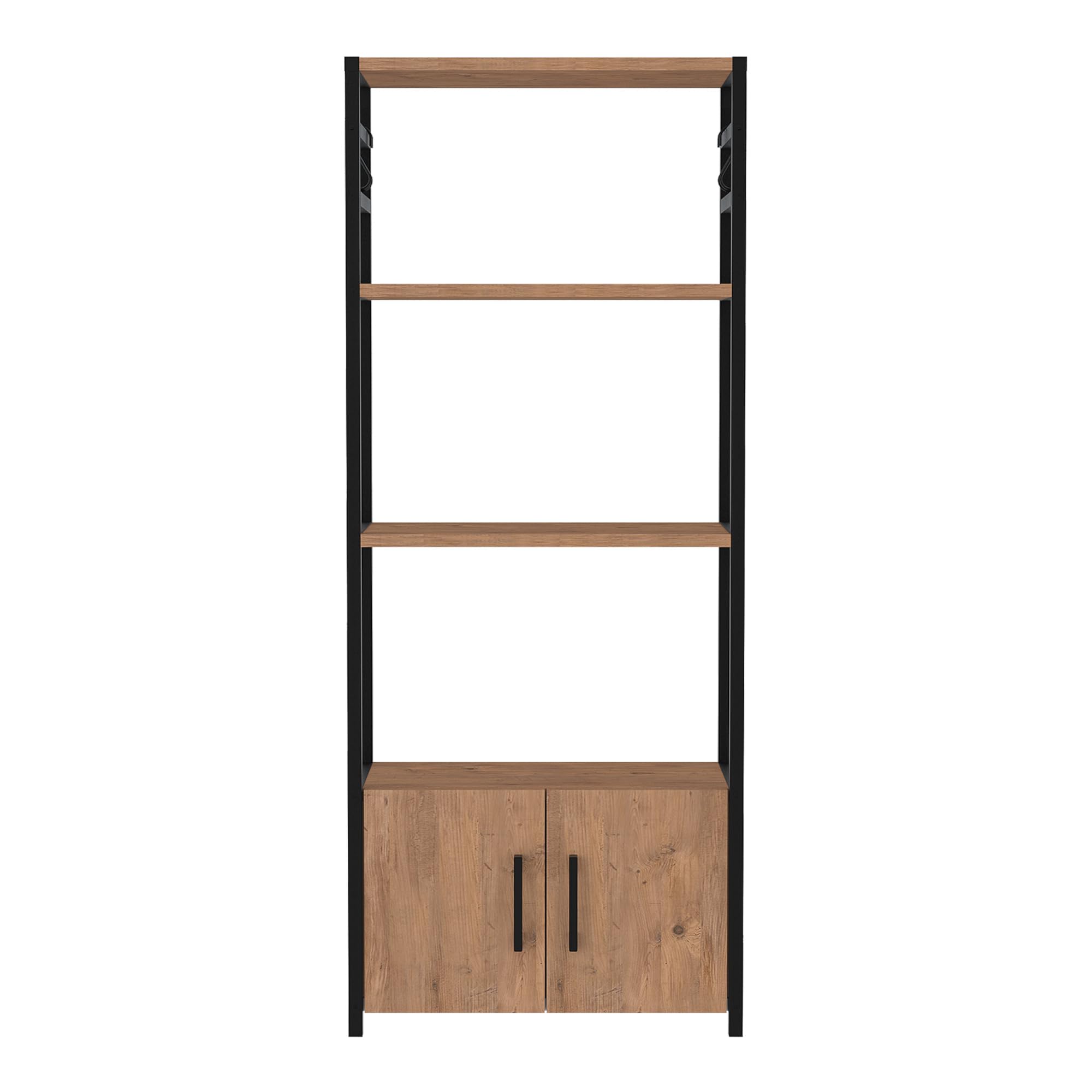 [en.casa] Estantería de Cocina Arhuni para Utensilios Microondas Armario con 3 Compartimientos Abiertos y 2 Puertas Organizador Mueble de Cocina Metal 139 x 56 x 30 cm - Efecto Roble