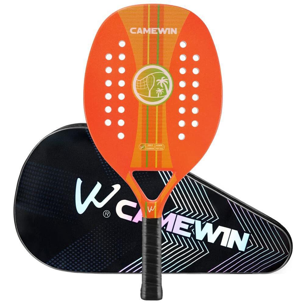 Raquette de tennis de plage en carbone avec face sablée et mousse EVA orange et sa housse