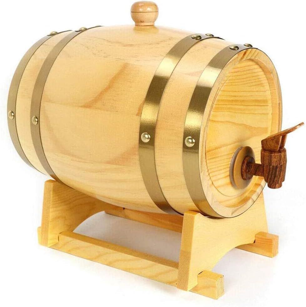 3L Oak Beer Barrel Mini Household Wine Keg Wooden Dispenser Beer Brewing Equipment for Beer Wine Whiskey Tequila Rum Hot Sauce