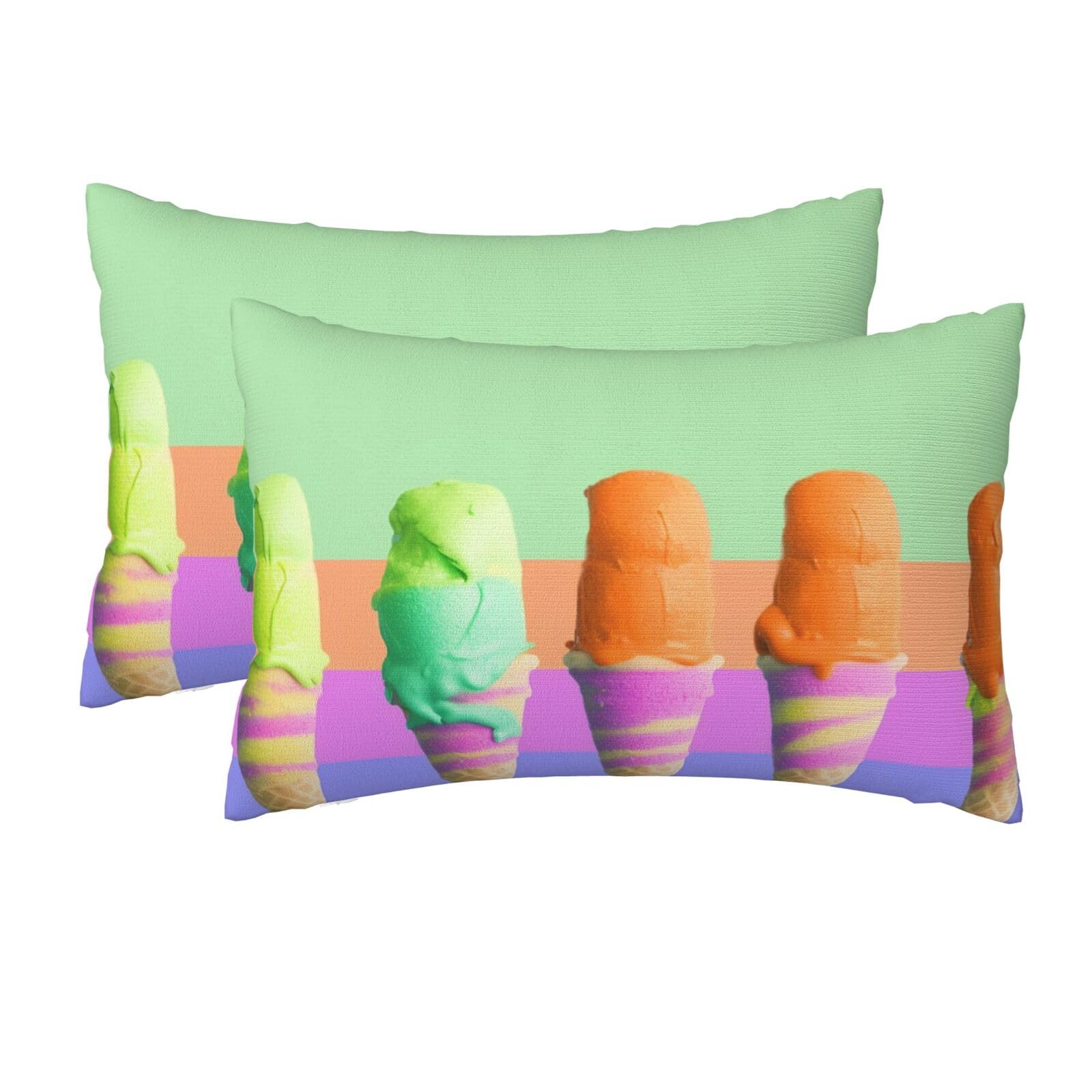 2 Pack Queen Size Pillow Cases for Hair and Skin Soft Breathable Pillow Case Covers with Hidden Zipper Ice Cream Rainbow Gradient Pillowcase 20x30 Inches Pillow Cover for Sleeping Gift