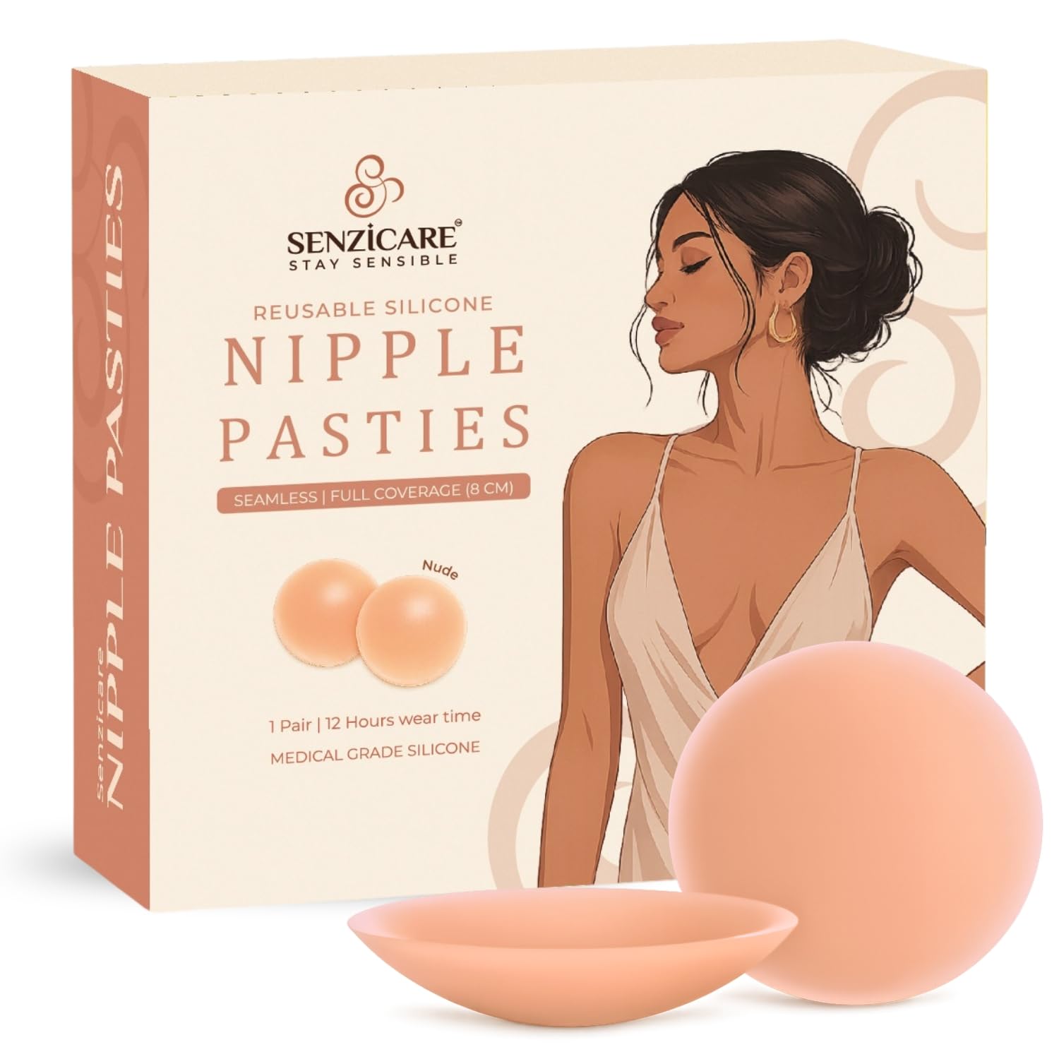 Reusable Nipple Cover for Women | Medical Grade Silicone Nipple Pasties Reusable | Skin-Friendly & Invisible | Up to 12 Hrs Sticking Capacity | Reusable Up to 15 Times | 8cm |1 Pair Beige-image-17