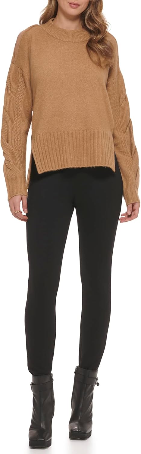DKNY Womens Mock Neck Split Shoulder Cozy Sweater - Image 2