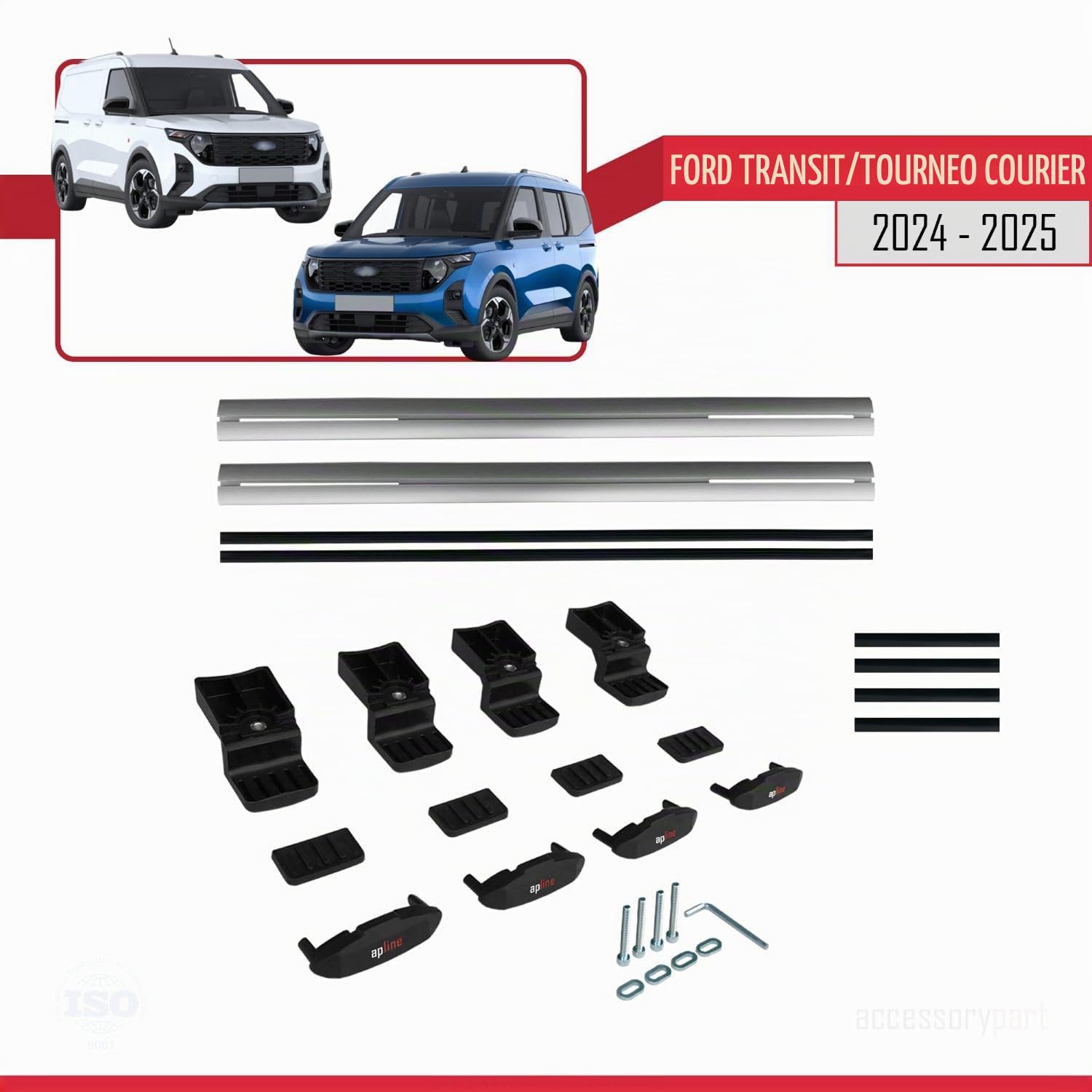 Compatibile con Ford Transit/Tourneo Courier 2024-2026 BASIC Model Barre Tetto Portapacchi Auto Barre Portatutto Grigo Alluminio 2 Barre