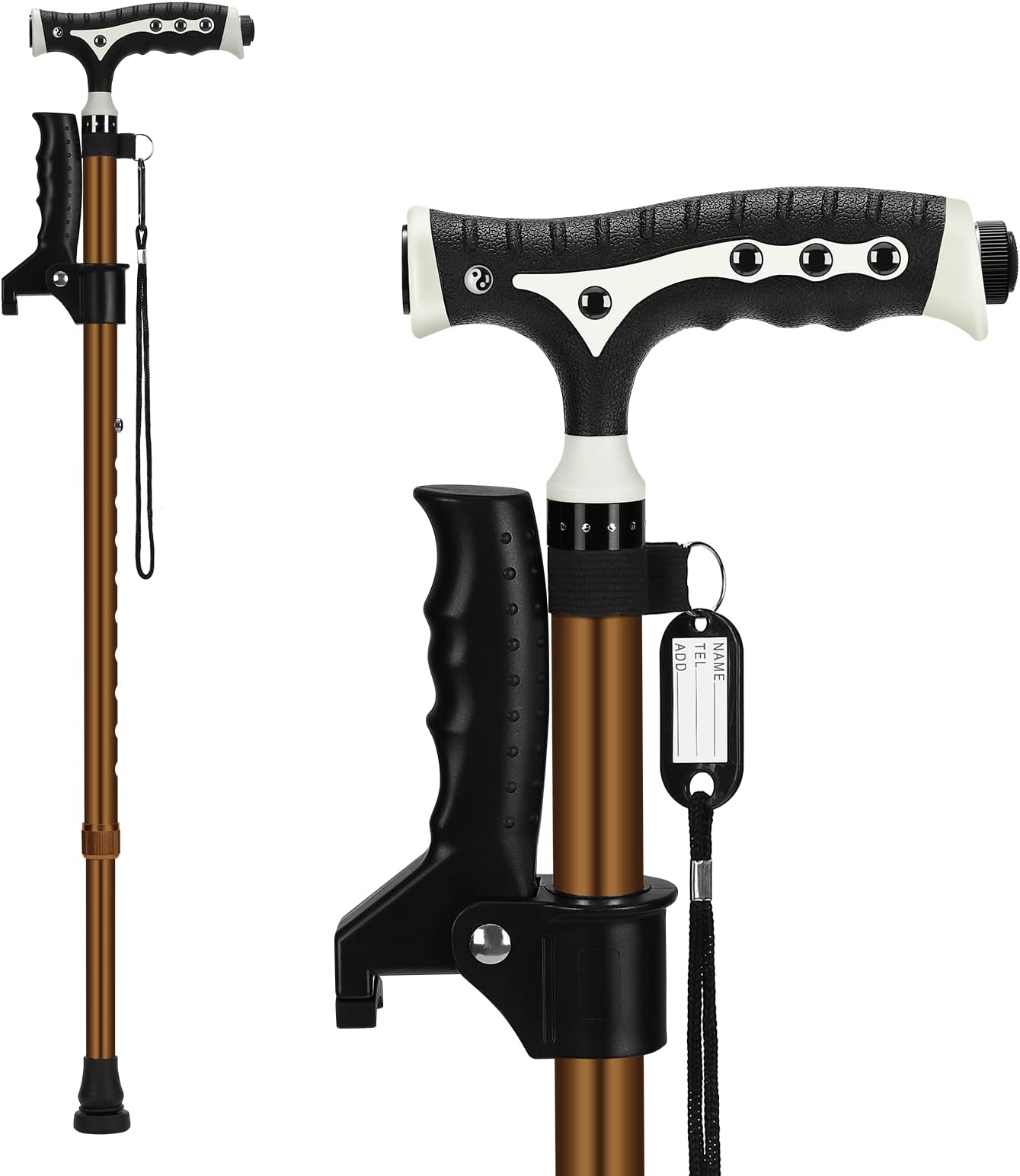 Hold 440 Lbs Walking Cane for Men & Women Aluminum Alloy Lightweight Height Adjustable Walking Stick Heavy Duty Foldbale Free Standing Cane with LED for Seniors Adults