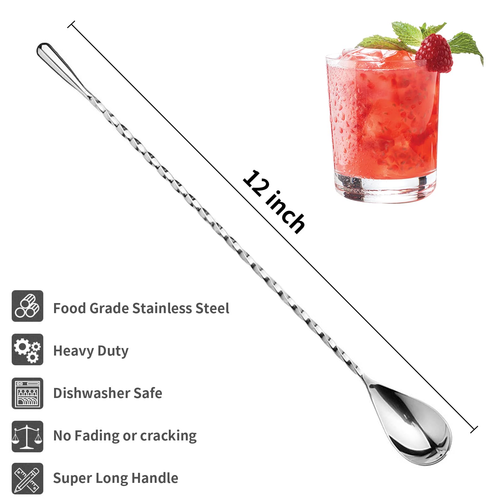 2Pcs Cocktail Spoon Long Handle Bar Spoon - 12