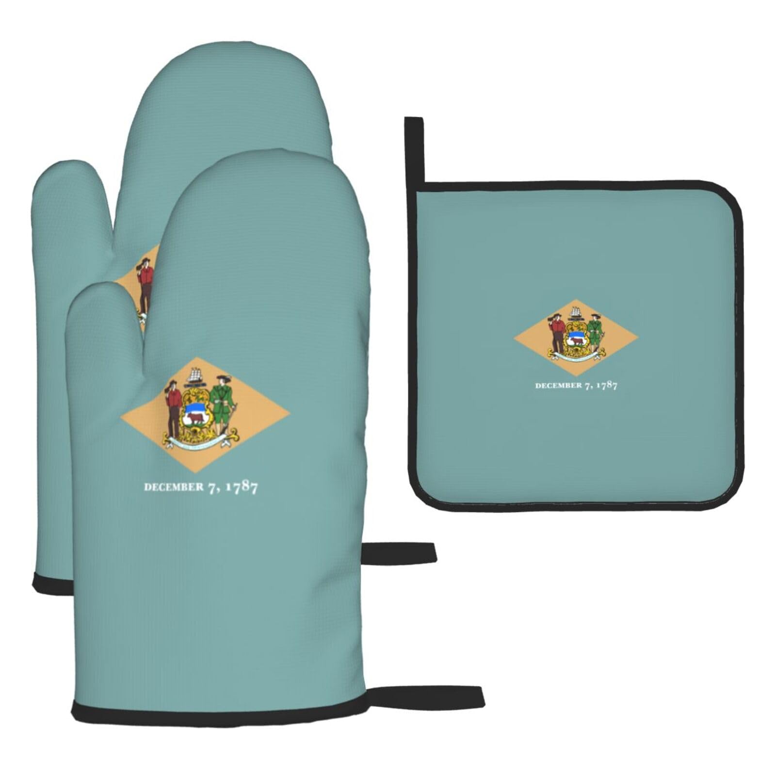 Flag Of Delaware Print Oven Mitts Kitchen Gloves Set Everyday Baking Grilling Microwaving Cooking Gift