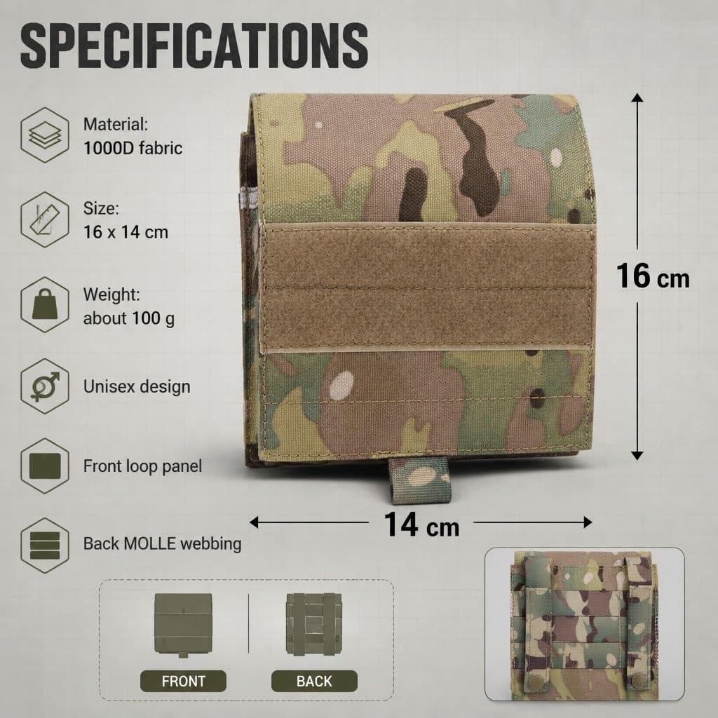 Pochette tactique pour carte Molle Admin avec panneau à boucle 1000D
